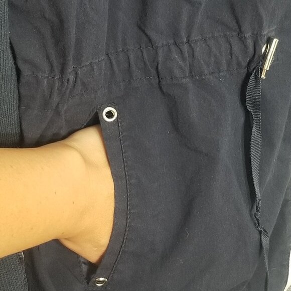 Orly Navy Blue Cotton Blend Knit Sleeve Zip Front Pockets Drawstring Jacket 12 - Picture 4 of 12